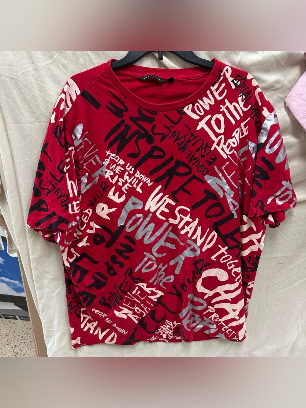 Red, grey and white graph word inspirational T shirt.